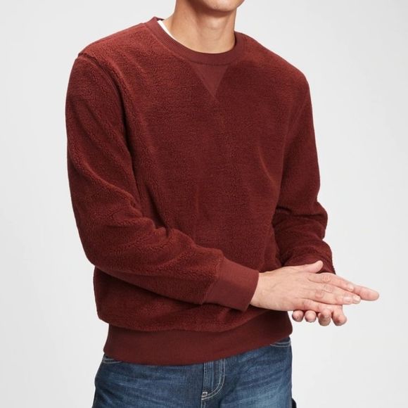 GAP Other - NWT Gap mens teddy Sherpa maroon crewneck sweatshirt